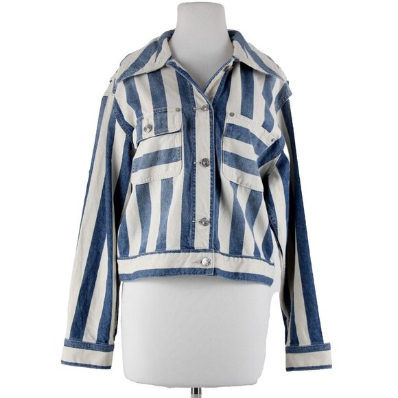 Current/Elliot $348 The Sammy Sz 3 Cream Blue Striped 100% Cotton Jacket
